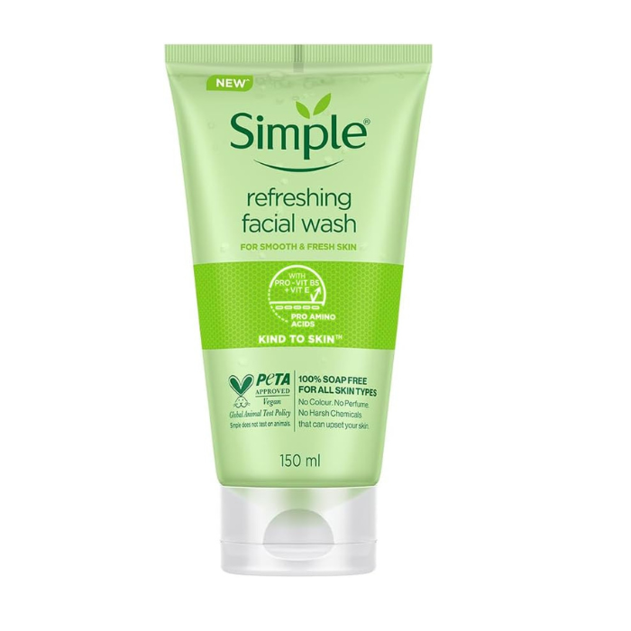 Simple Kind to Skin Refreshing Facial Wash, Vitamin E and Pro-Vitamin B5 Gentle Cleanser for Healthy Skin, 150 ml