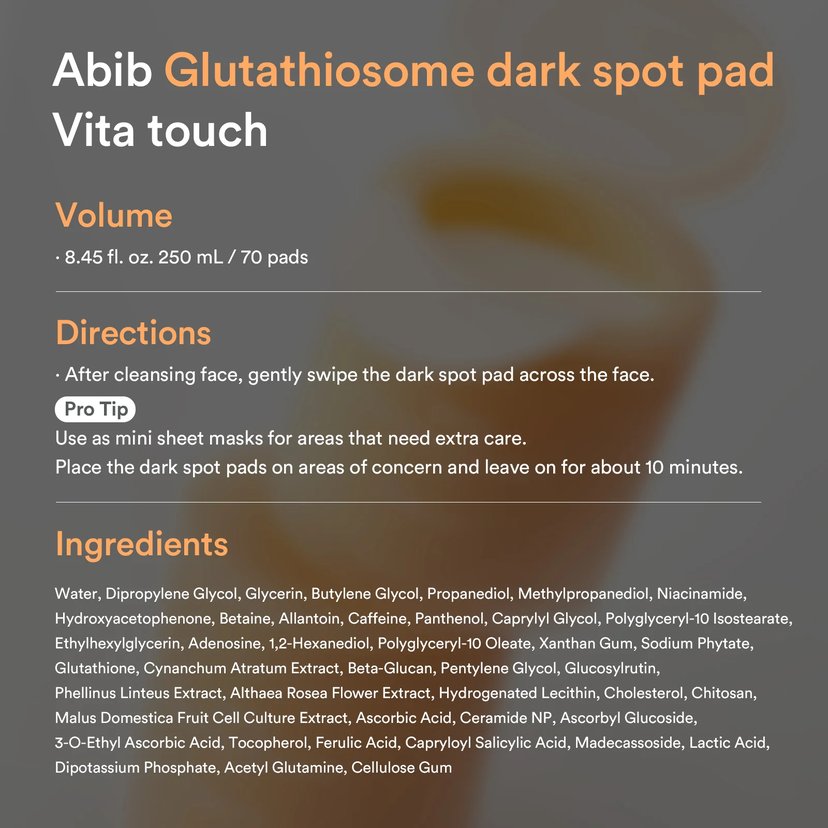 Abib Glutathiosome Dark Spot Pad Vita Touch Pad 250ML 70s