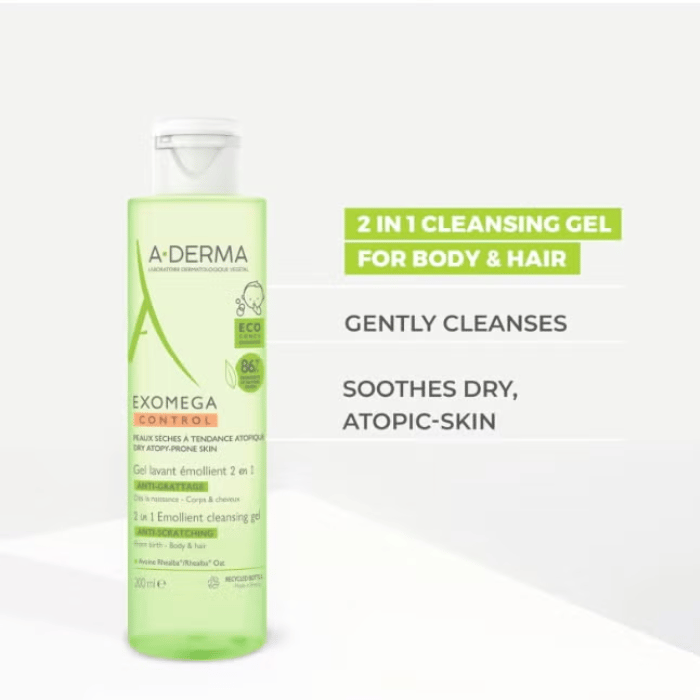 A-derma Exomega Emollient Cleansing Gel 2 In 1 200ml