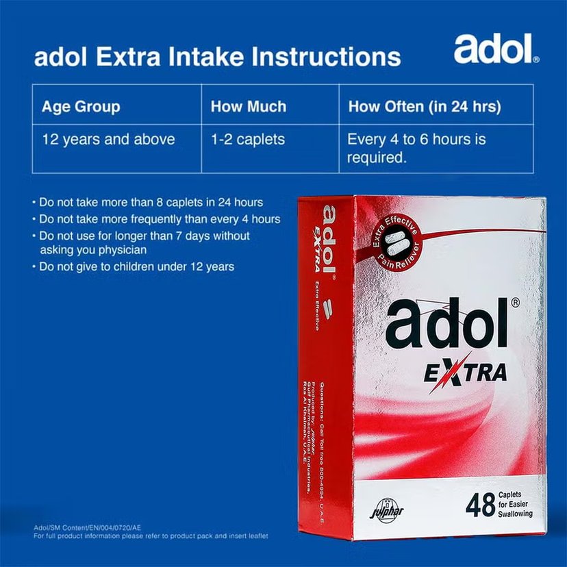 Adol Extra Caplets 48’s (12'sblister X 4)
