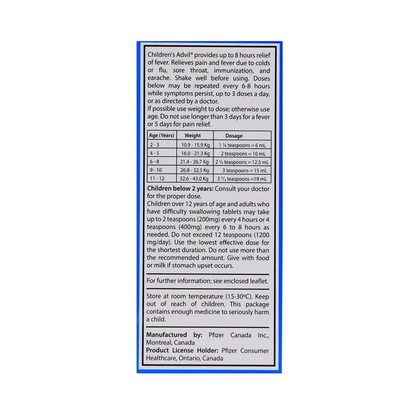 Advil 100mg/5ml Suspension Alcohol Free- Child 100ml Bottle