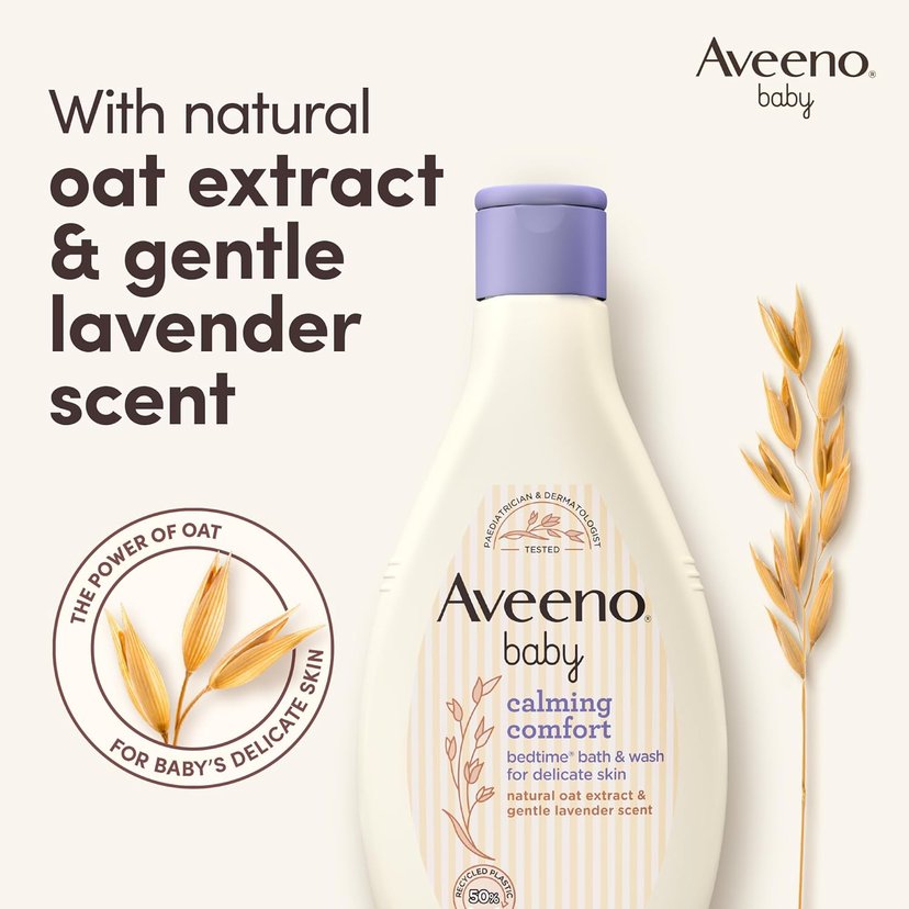 Aveeno Baby Calming Comfort Bath & Wash Lavender and Soothing Bedtime Cleanser for Delicate Skin, 250ml