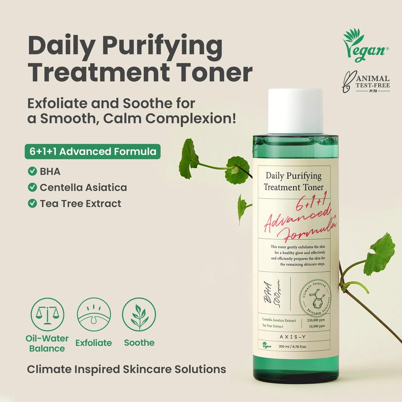 Axis-Y Daily Purifying Treatment Toner - Calming, Acne-Fighting, Pore-Refining Korean Skincare 200ml