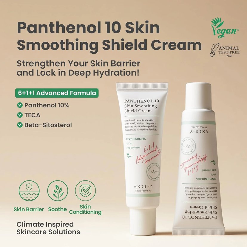 Axis-Y Panthenol 10 Skin Smoothing Shield Cream, Soothing Moisturizer for Sensitive, Dry & Irritated Skin, 50ml