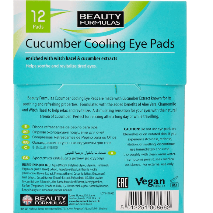 Beauty Formula Clear Skin Cucumber Cooling Eye Pads 12'S