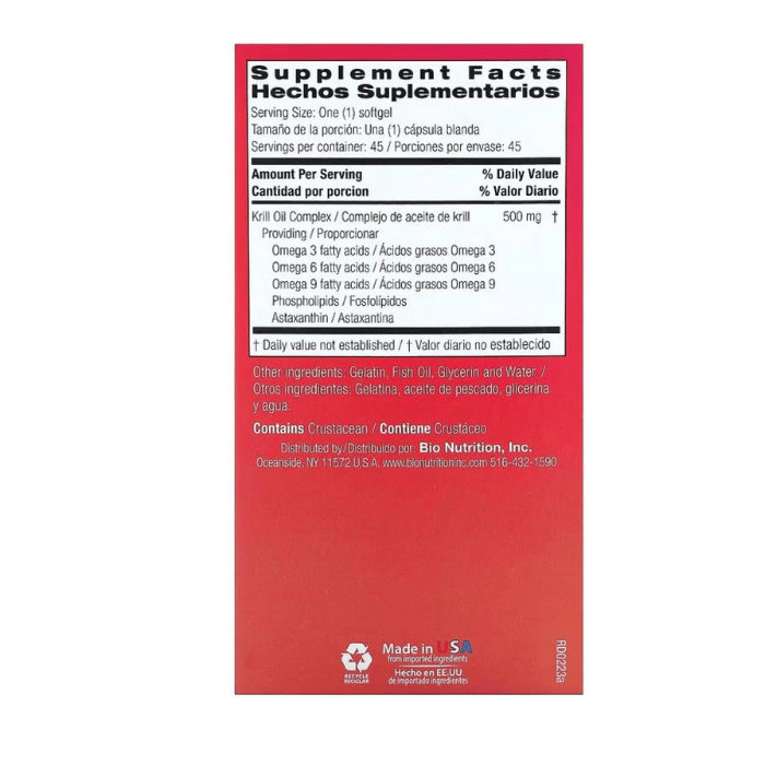 Bio Nutrition Krill 500mg 45 Softgels