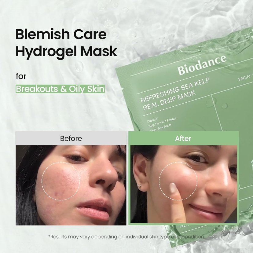 Biodance Refreshing Sea Kelp Real Deep Hydrogel Sheet Mask, Calming, Soothing and Oil Control, 34g