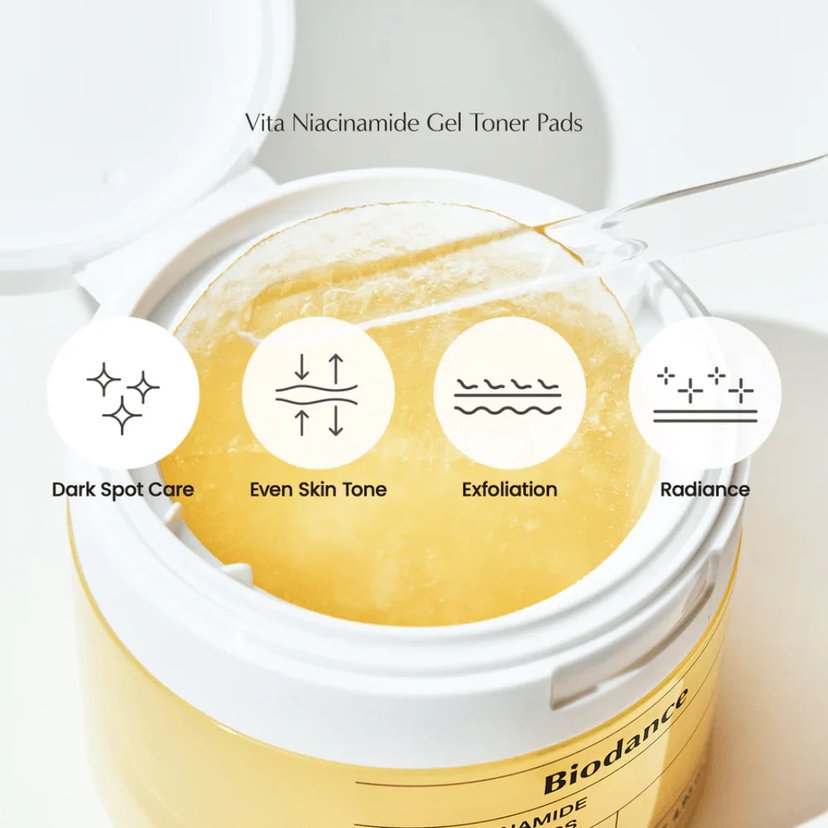 Biodance Vita Niacinamide Gel Toner Pads, Brightening, Even Tone and Radiance Care, 60s