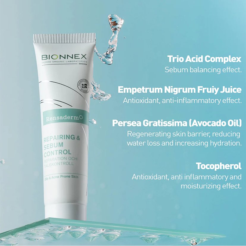 Bionnex Rensaderm Repairing & Sebum Control Cream, Oil Control and Barrier Repair for Acne-Prone Skin, 30ml
