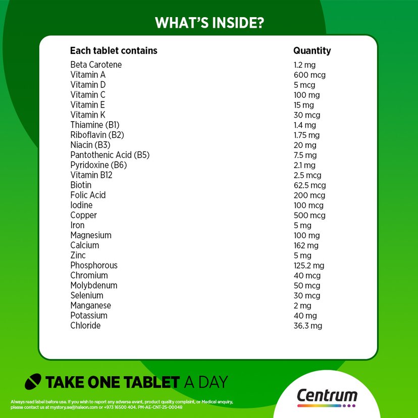 Centrum Adult Multivitamin, Complete Daily Vitamins & Minerals for Energy, Immunity & Wellness, 30 Tablets