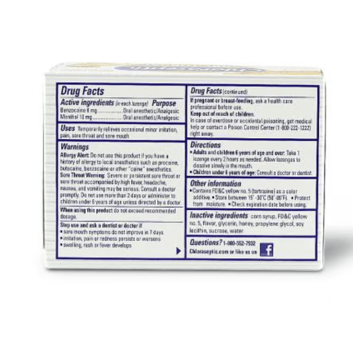 Chloraseptic Lozenges Honey Lemon 18's