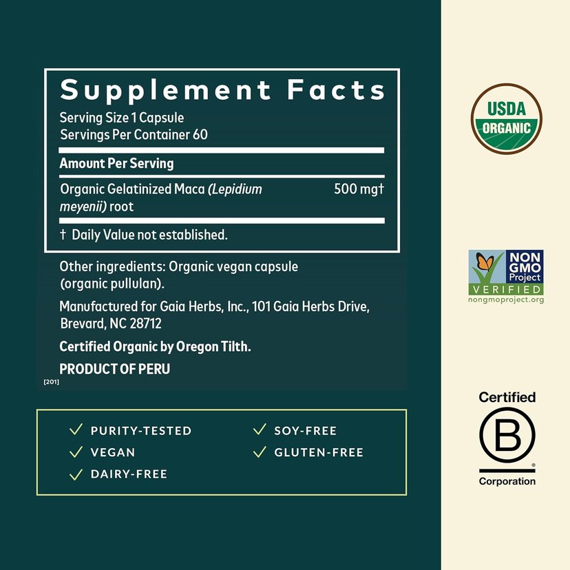 Gaia Herbs Maca Root 60 Capsules