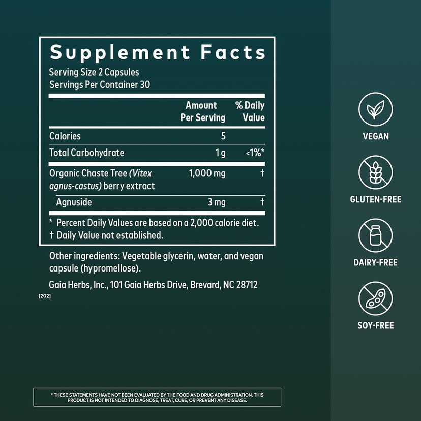 Gaia Herbs Vitex Berry Women's Health Support 60 Capsules