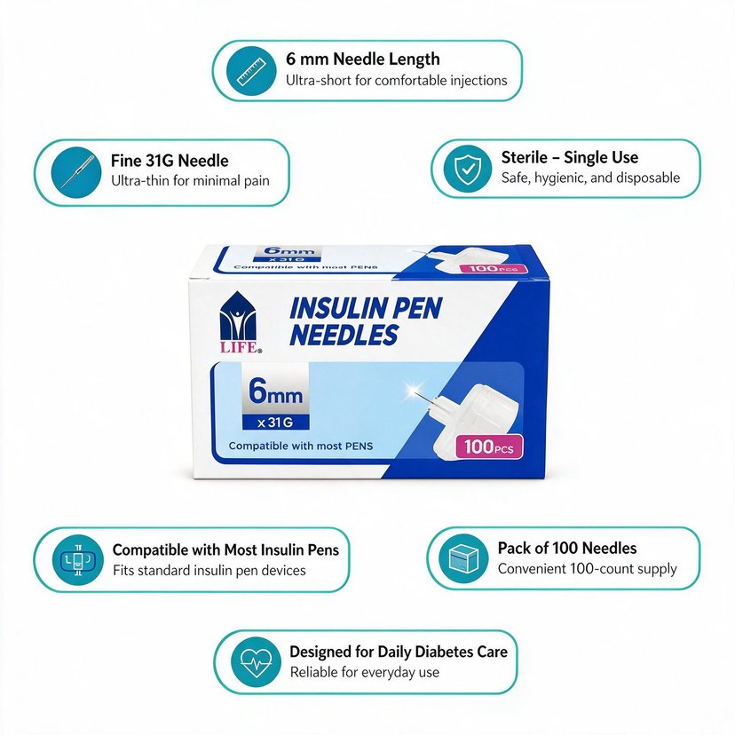 Life Insulin Pen Needles 6mm X 31g 100pcs