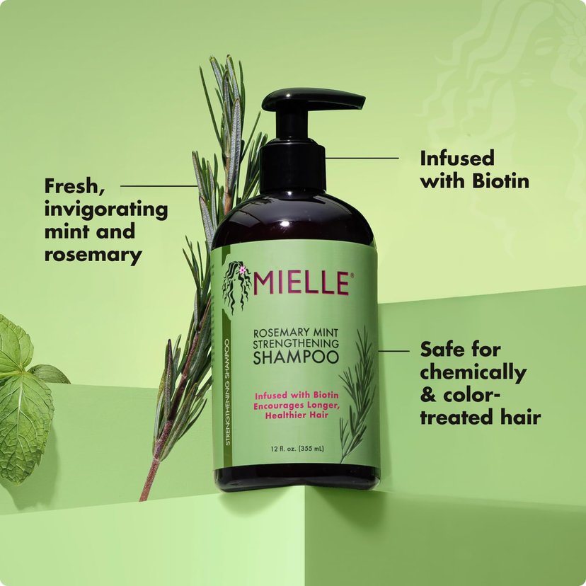 Mielle Organics Rosemary Mint Strengthening Shampoo, Biotin-Infused Cleanser for Weak & Brittle Hair - 355ml