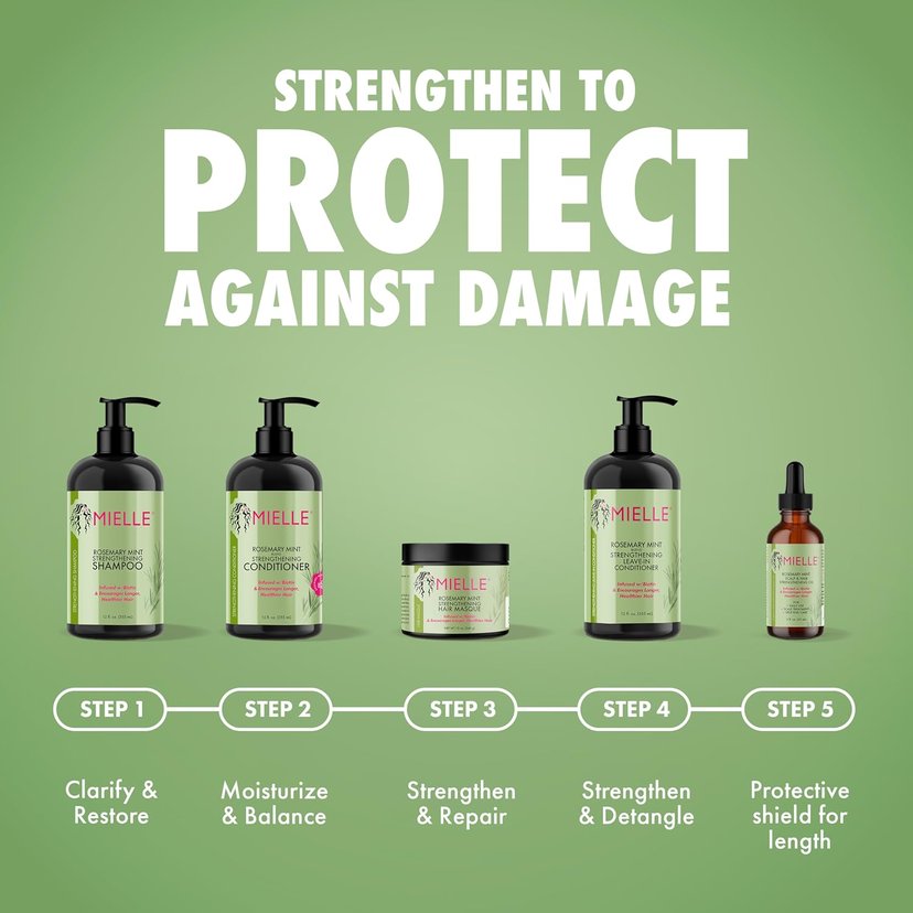 Mielle Organics Rosemary Mint Strengthening Shampoo, Biotin-Infused Cleanser for Weak & Brittle Hair - 355ml
