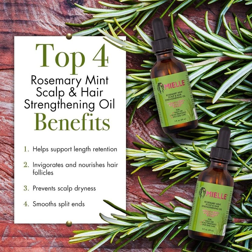 Mielle Rosemary Mint Scalp and Hair Strengthening Oil, Biotin-Infused Growth & Scalp Care, 2 oz