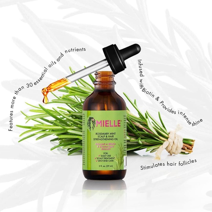 Mielle Rosemary Mint Scalp and Hair Strengthening Oil, Biotin-Infused Growth & Scalp Care, 2 oz