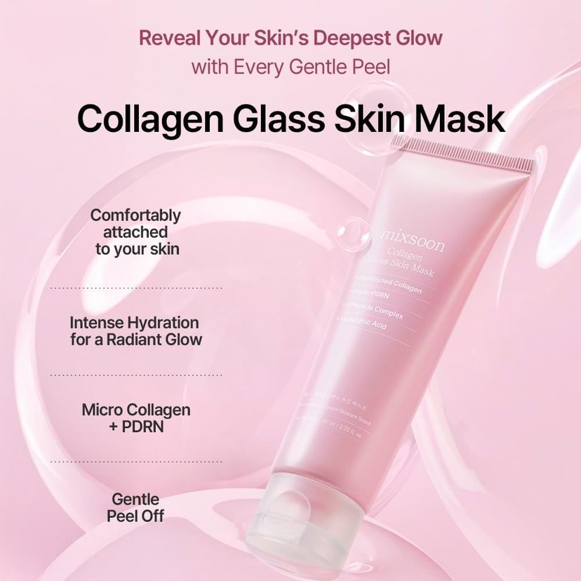 Mixsoon Collagen Glass Skin Peel-Off Mask for Hydration, Elasticity and Radiant Glow, 80ml