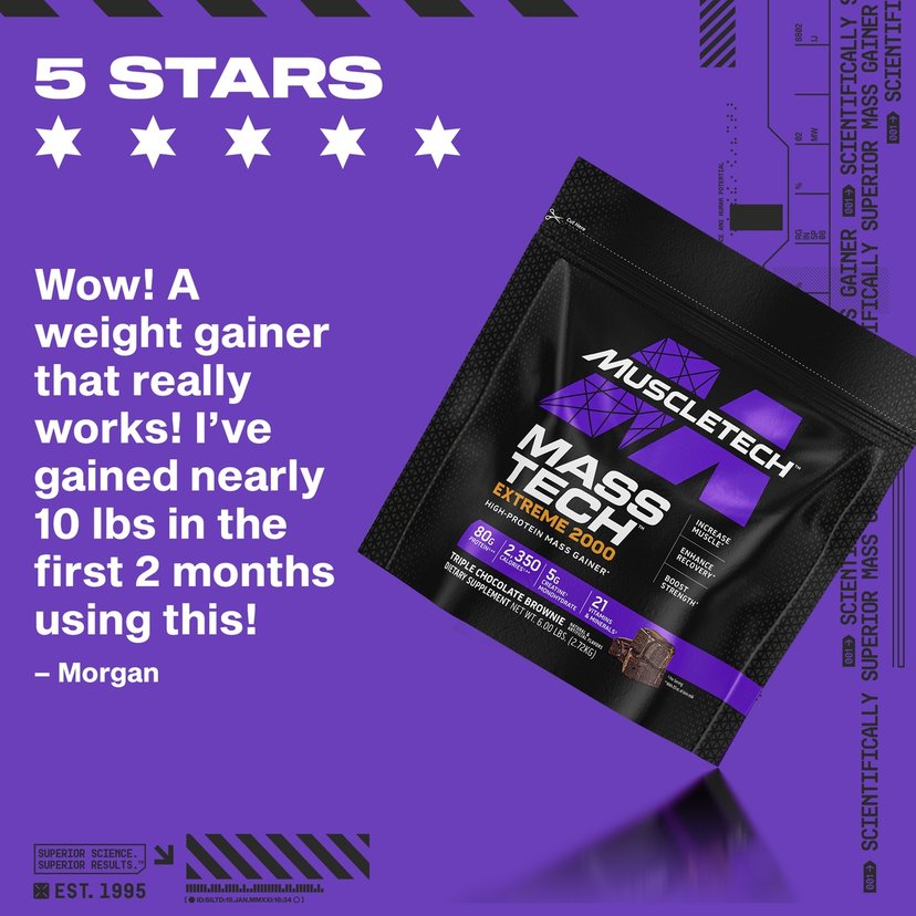 MuscleTech Mass Tech Extreme 2000 Triple Chocolate Brownie 6LB
