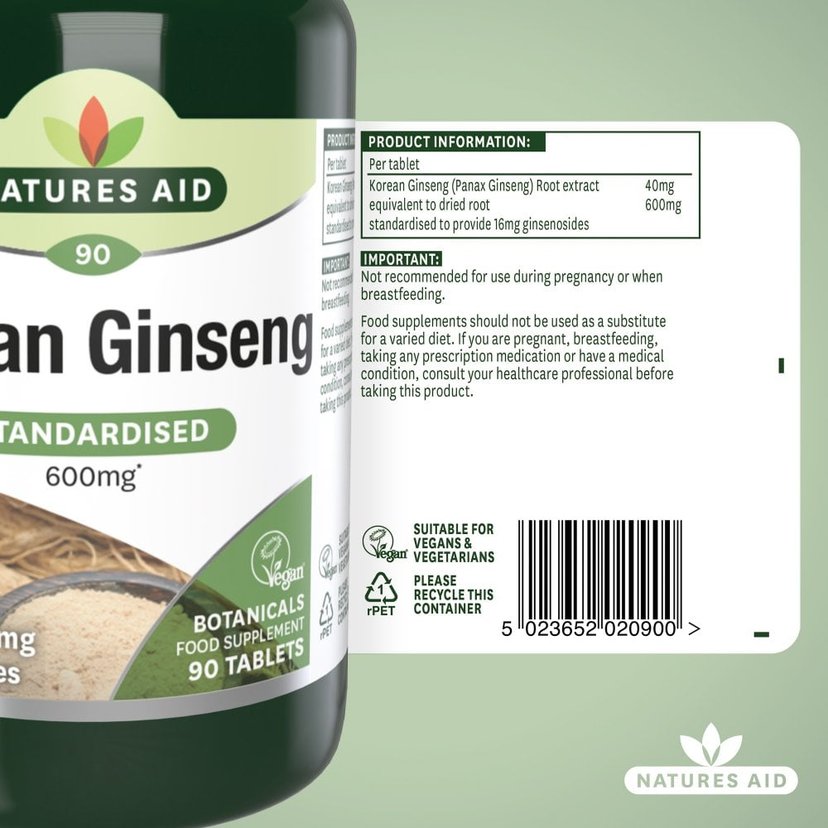 Natures Aid Korean Ginseng 600mg 90 Tablets