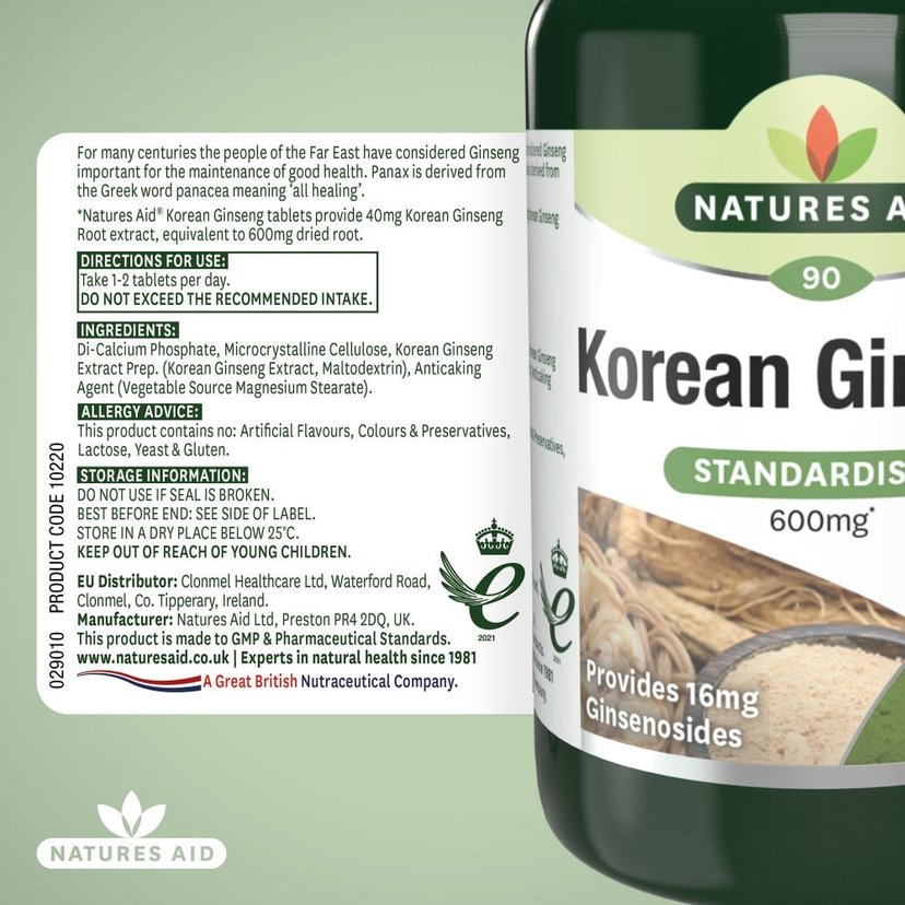 Natures Aid Korean Ginseng 600mg 90 Tablets