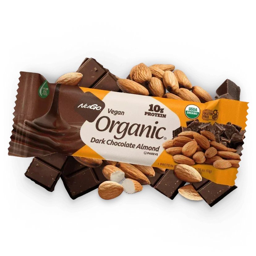 NuGo Organic Chocolate Almond Protein Bar, Vegan, Gluten Free, 10g Plant Protein, 50g