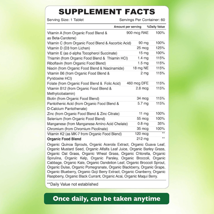 Organic Earth Men’s Daily Multivitamin, Energy, Immunity, Bone and Heart Health with Superfoods - 60 Tablets
