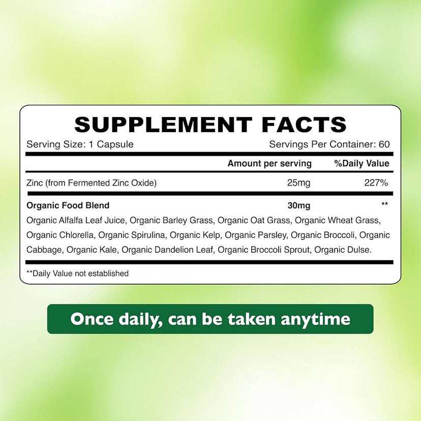 Organic Earth Zinc 25 Mg 60 Capsules