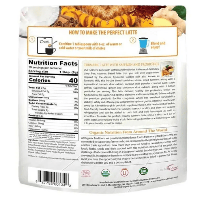 Organic Traditions Turmeric Latte With Saffron & Probiotics 150g