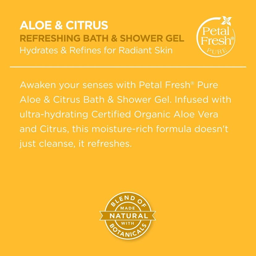 Petal Fresh Pure Refreshing Aloe and Citrus Bath & Shower Gel, Hydrating Daily Body Cleanser, 475ml