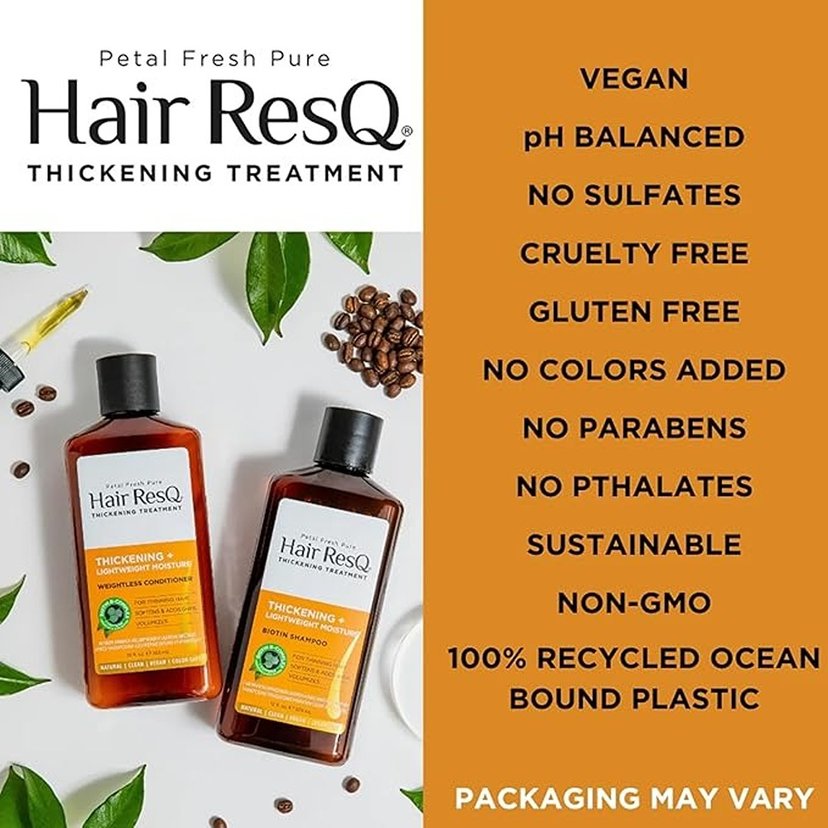 Petal Fresh Pure Hair Resq Shampoo, Deep Hydration and Softness for Dry, Damaged Hair, 355ml