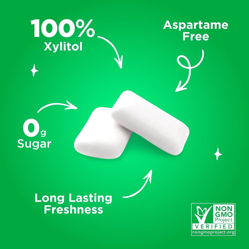 Pure Fresh Sugar Free Xylitol Gum Spearmint, Aspartame Free and Gluten Free, 12s