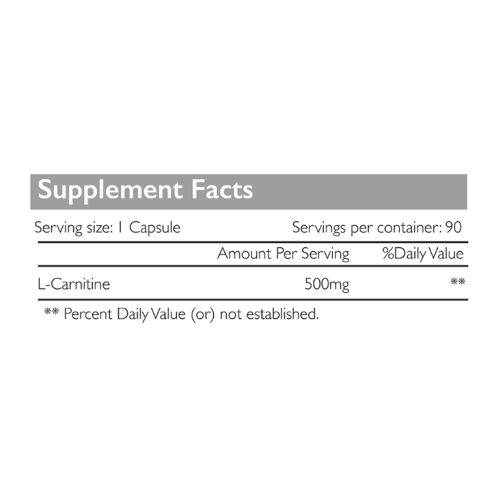 Radiant Platinum L-Carnitine 500mg, Fat Metabolism, Energy Booster & Weight Management Support - 90 Capsules