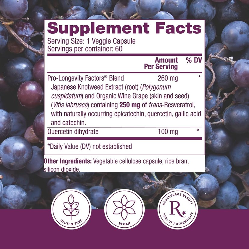 Reserveage Resveratrol 250mg V-Capsules 60s