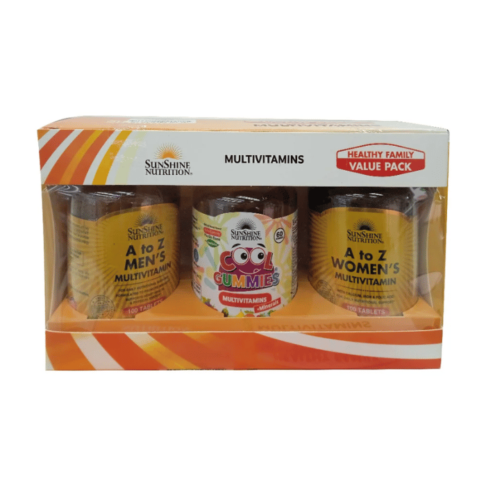 Sunshine Nutrition Multivitamin Healthy Family Value Pack A-Z Men, A-Z Women & Cool Gummies