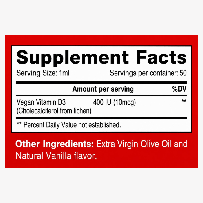 Sunshine Nutrition Pedia-D Drops, Vegan Vitamin D3 400 IU for Babies, Bone, Teeth & Immune Support Vanilla - 50ml
