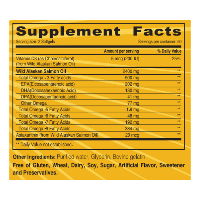 Sunshine Nutrition Wild Alaskan Salmon Oil 2400mg, Omega 3 Fish Oil Supplement, 100 Softgels
