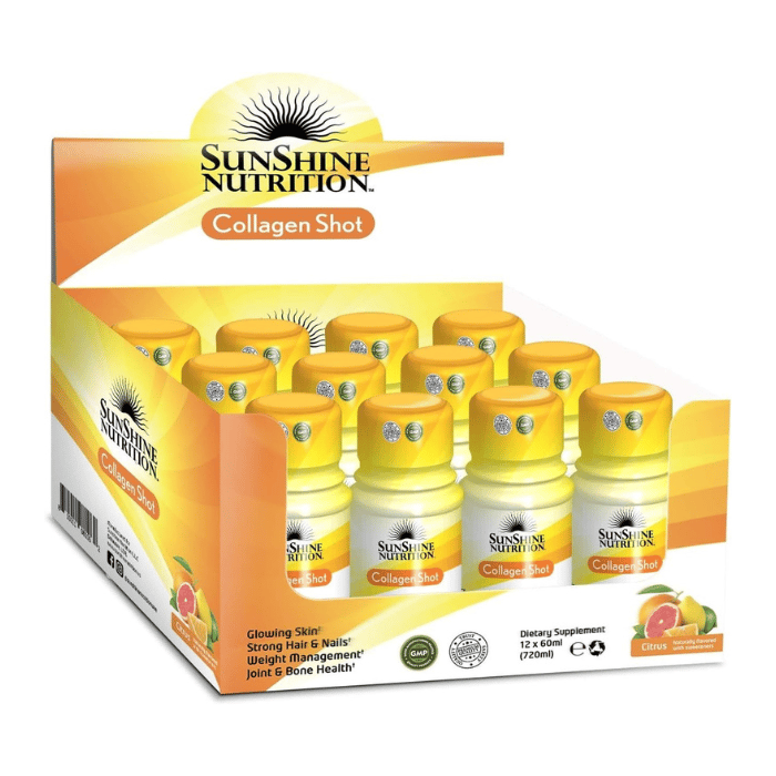 Sunshine Nutrition Collagen Shots Citrus Flavor - Marine, Biotin & Vitamins for Skin, Hair & Nails 60ml - Box of 12 pcs