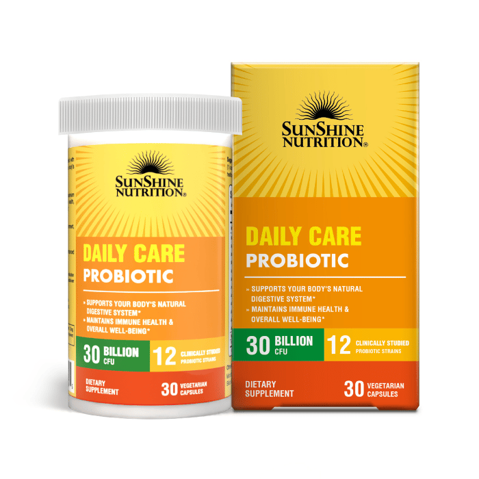 Sunshine Nutrition Daily Care Probiotic 30 Billion, Digestive and Gut Health Support, 30 V-Capsules