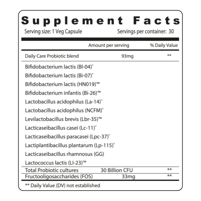 Sunshine Nutrition Daily Care Probiotic 30 Billion, Digestive and Gut Health Support, 30 V-Capsules