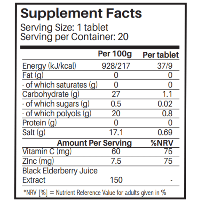 Sunshine Nutrition Elderberry With Vitamin C & Zinc Effervescent Tablets 20's