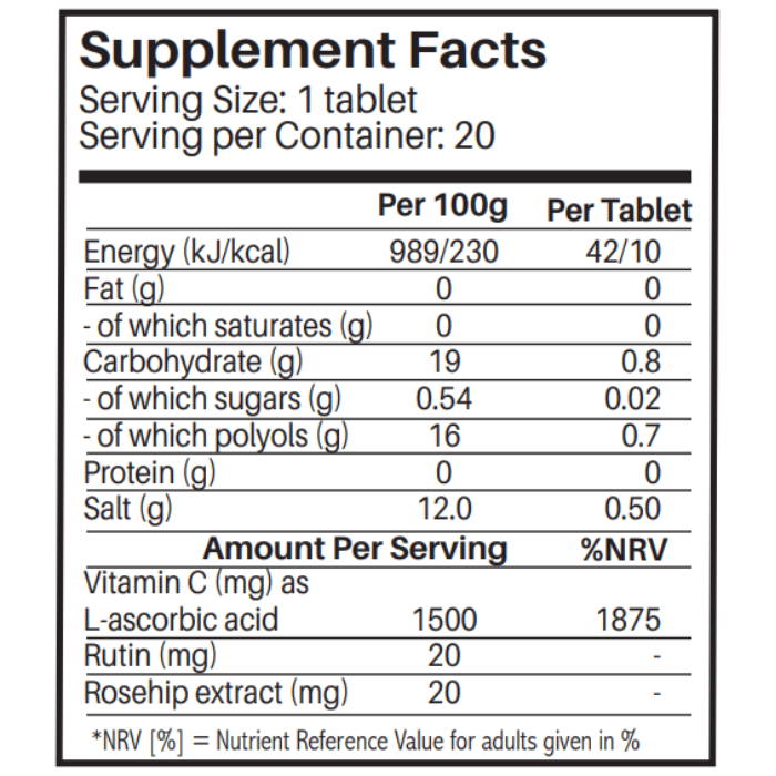 Sunshine Nutrition Vitamin C 1500mg With Rutin & Rosehips Effervescent Tablets 20's