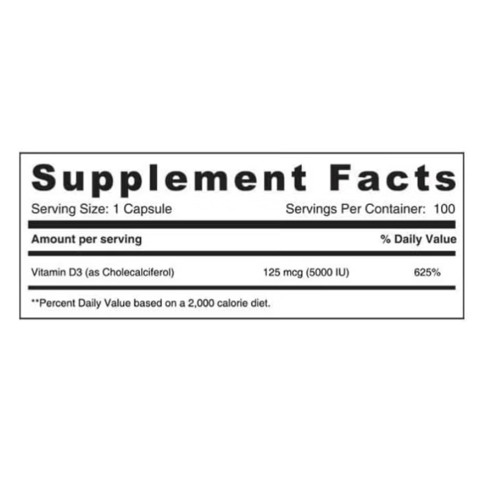 Sunshine Nutrition Vitamin D3 5000 IU Vegetable Capsules 100's