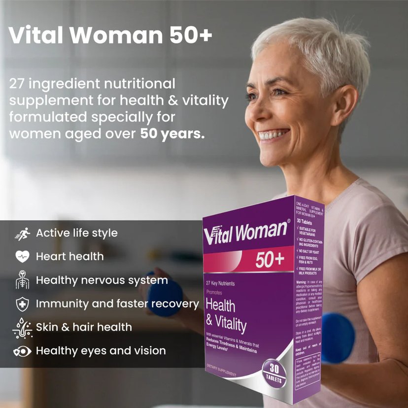 Vital Healthcare Woman 50+ Multivitamin - Daily Nutrients for Heart, Vision, Energy & Immune Support - 30 Tablets
