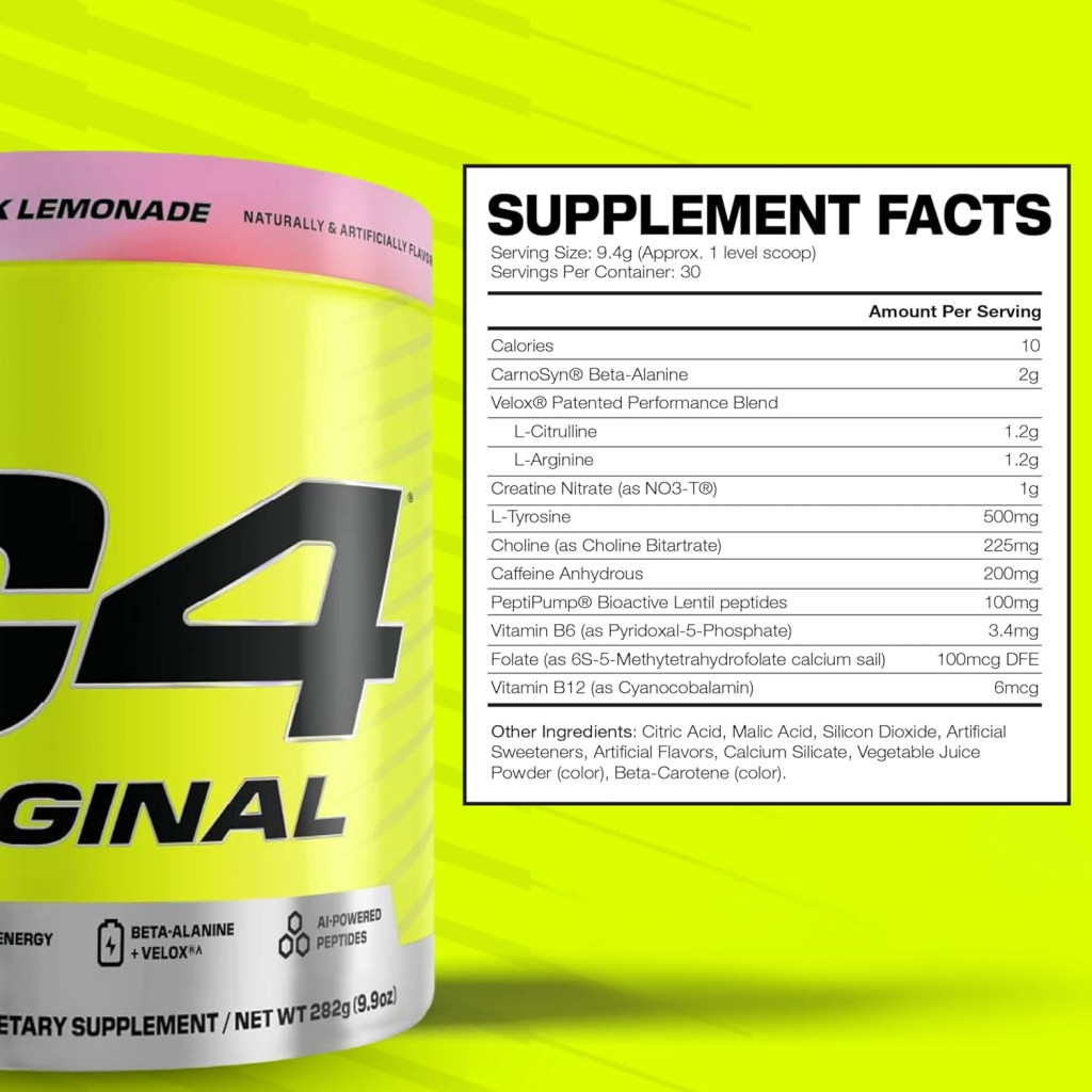 Cellucor C4 Original Pre-Workout Powder, Pink Lemonade Flavor, 30 Servings