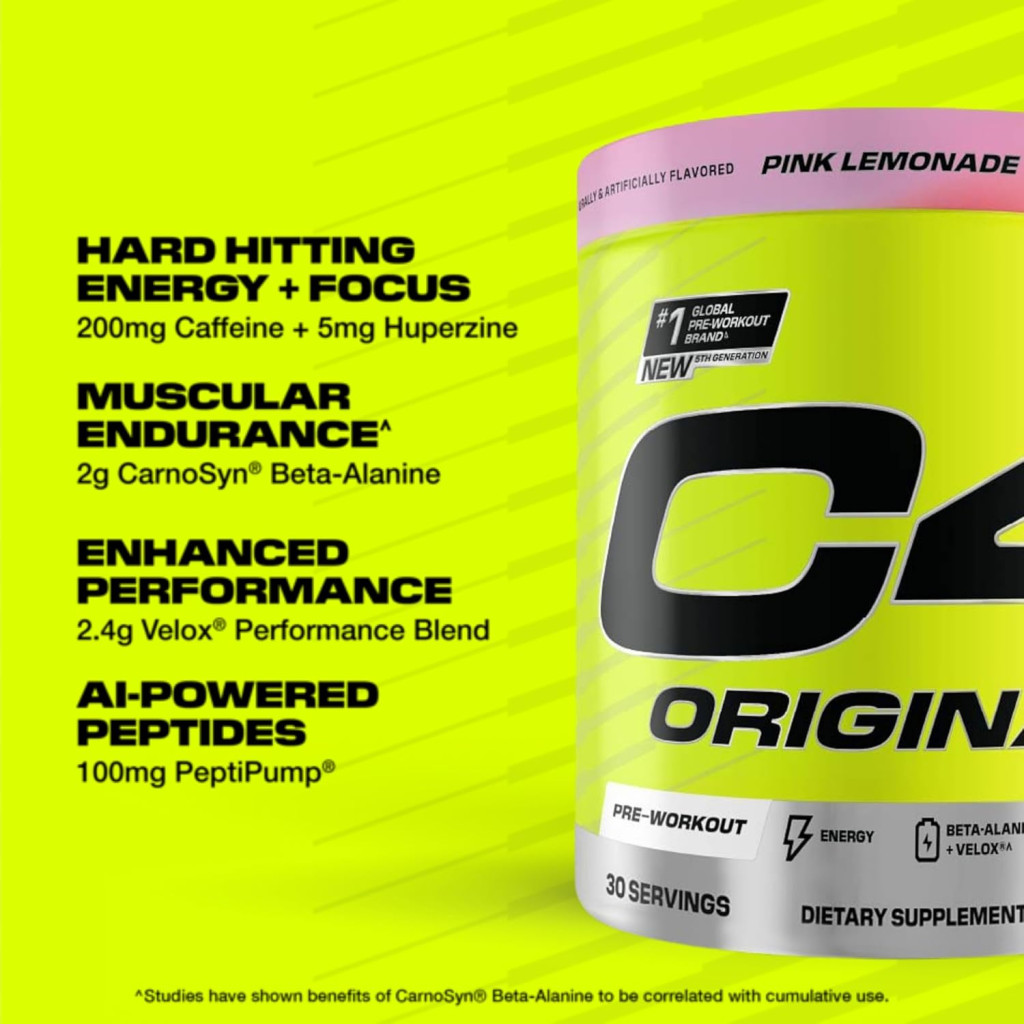 Cellucor C4 Original Pre-Workout Powder, Pink Lemonade Flavor, 30 Servings