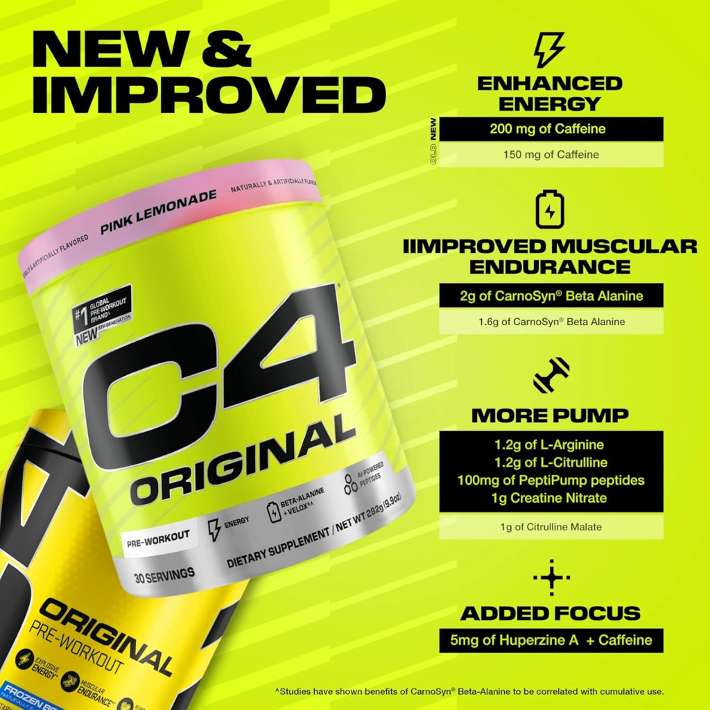 Cellucor C4 Original Pre-Workout Powder, Pink Lemonade Flavor, 30 Servings