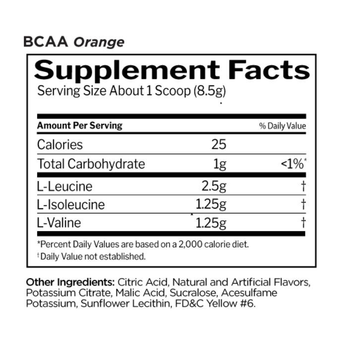 Rule 1 BCAAs Orange Amino Acid Powder 60 Servings, 5g Micronized 2:1:1 Formula, 444g