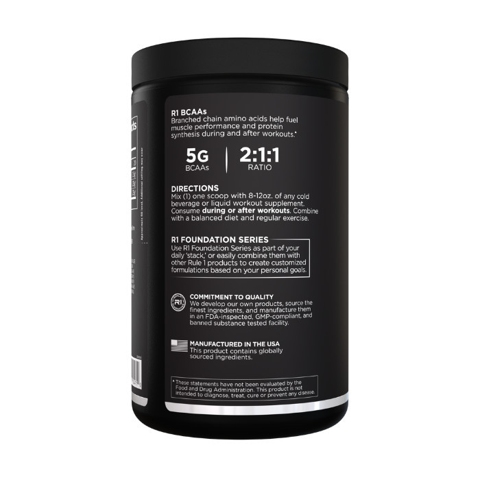 Rule 1 BCAAs Branched Chain Amino Acid Powder Unflavored, 5g BCAAs, 60 Servings, 318g